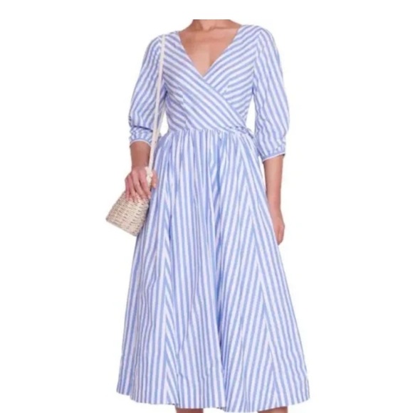 STAUD Blue and White Striped Long Sleeve Dress - Picture 5 of 6